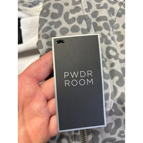 Pwdr Room After Glow Stretch Terry Gray Collared Animal Full Zip Sweater Size S - Picture 6 of 6